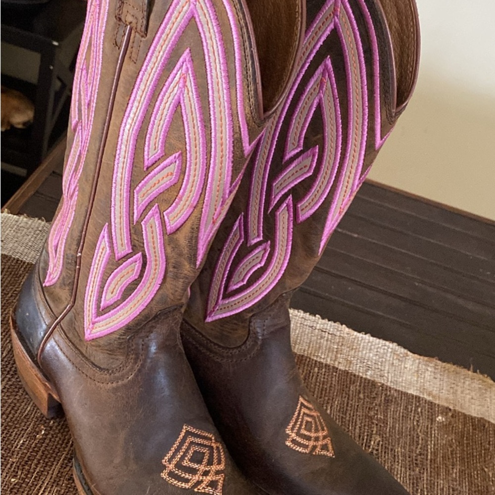 Ariat Brown Leather Boots with Pink Accents